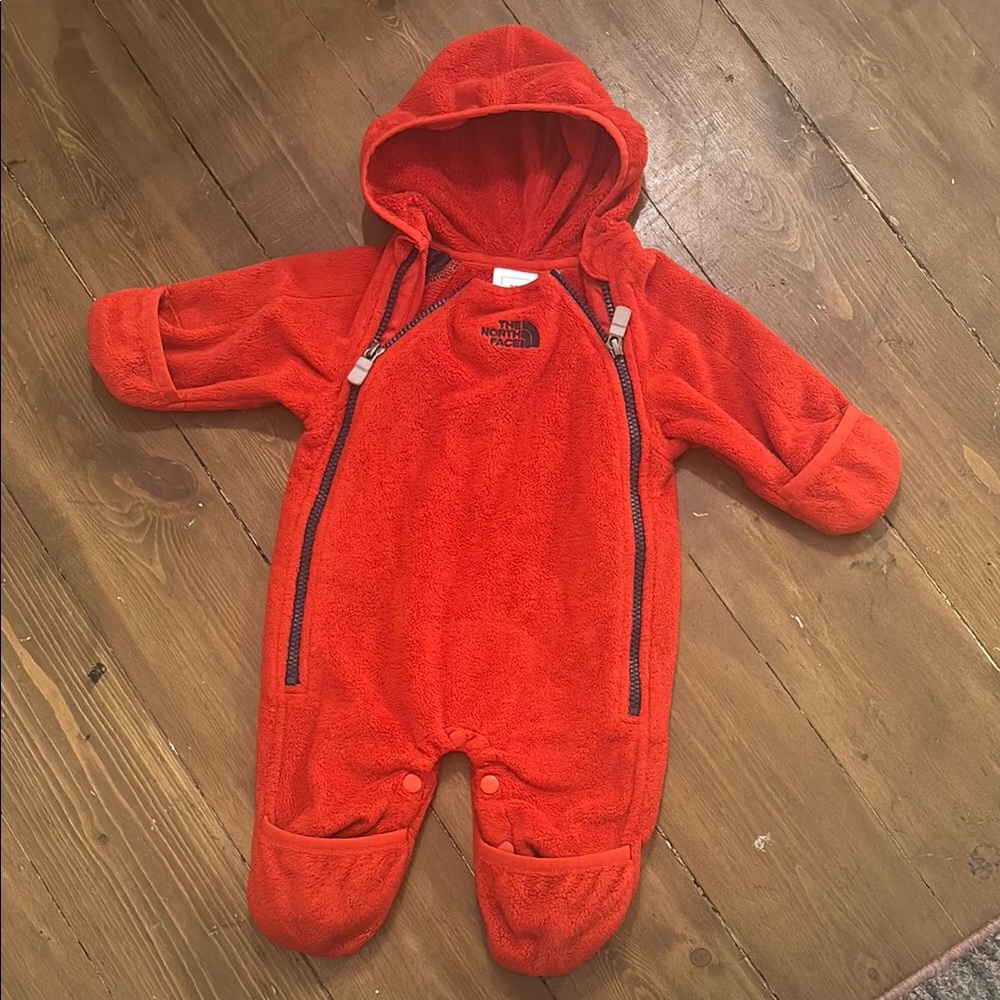 The North Face Red One Piece Footies with Hood and Zipper